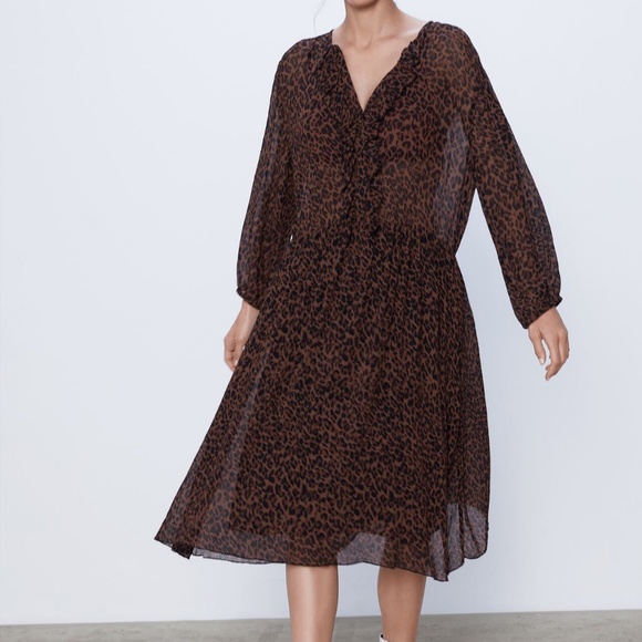 NWT Zara Ruffled Animal Print Dress - Picture 10 of 11